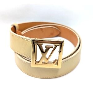 Louis Vuitton Beige Belt with Gold LV Buckle